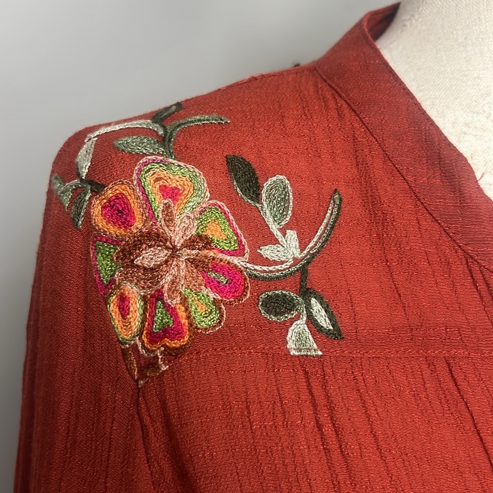 Fig & Flower Rust Floral Embroidered Blouse / SZ L - Picture 4 of 12
